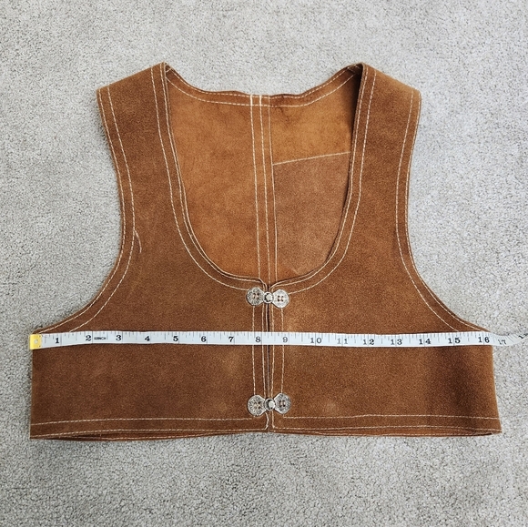 Renaissance Fair Castlecore Peasant Brown Tan Leather Suede Cropped Vest Size S - Picture 6 of 11
